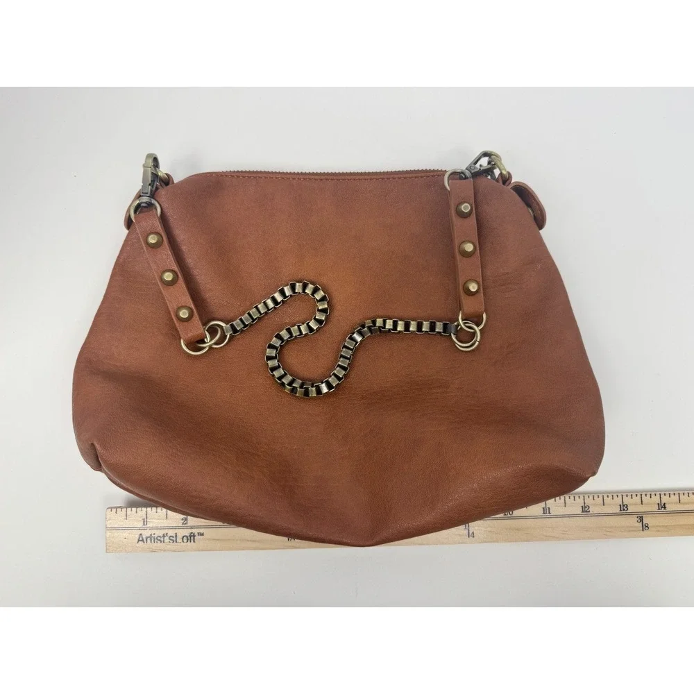 Madison West Leather Brown Shoulder Bag Hobo Purse‎ Chain Detail